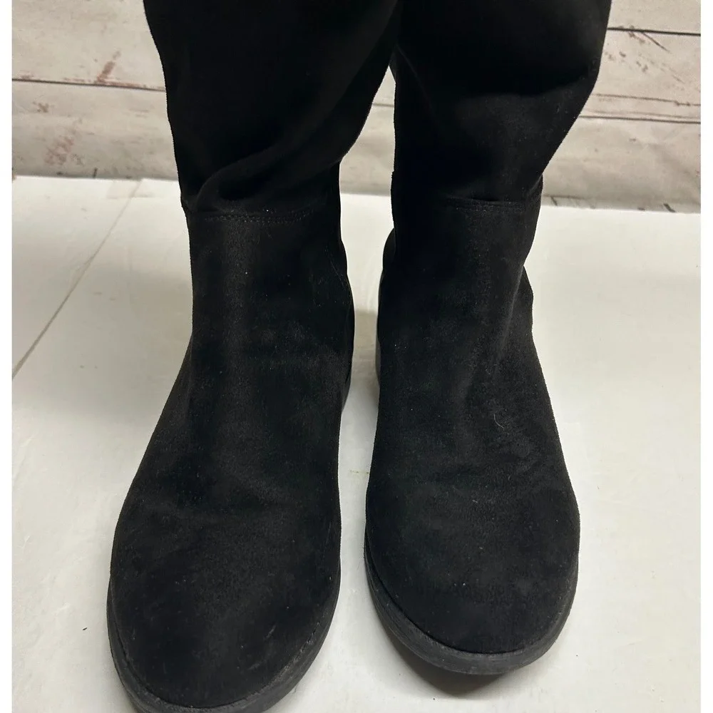 Rebel by Zigi Tall Black Knee High Boots Women 9.5 Faux Suede Stretch Panel Low